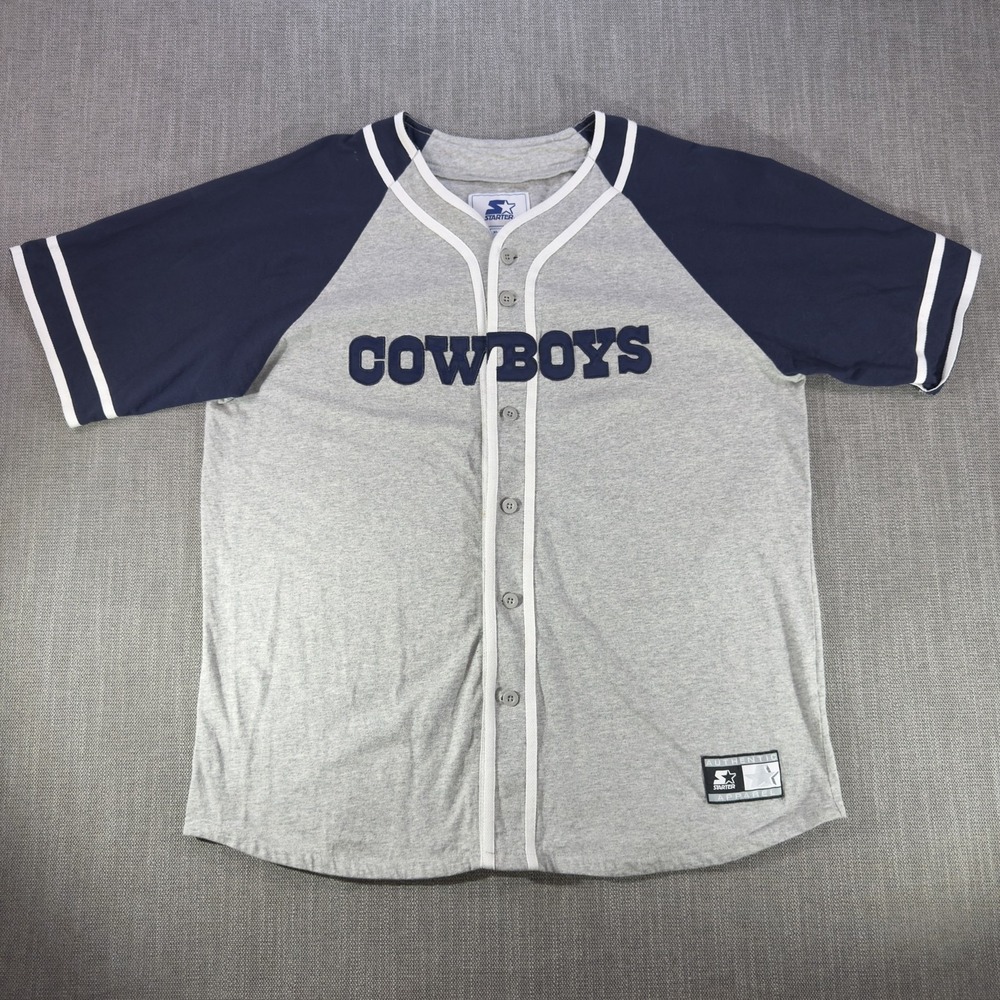 Dallas Cowboys Jersey Mens XL Gray NFL Football Starter Button Front Raglan